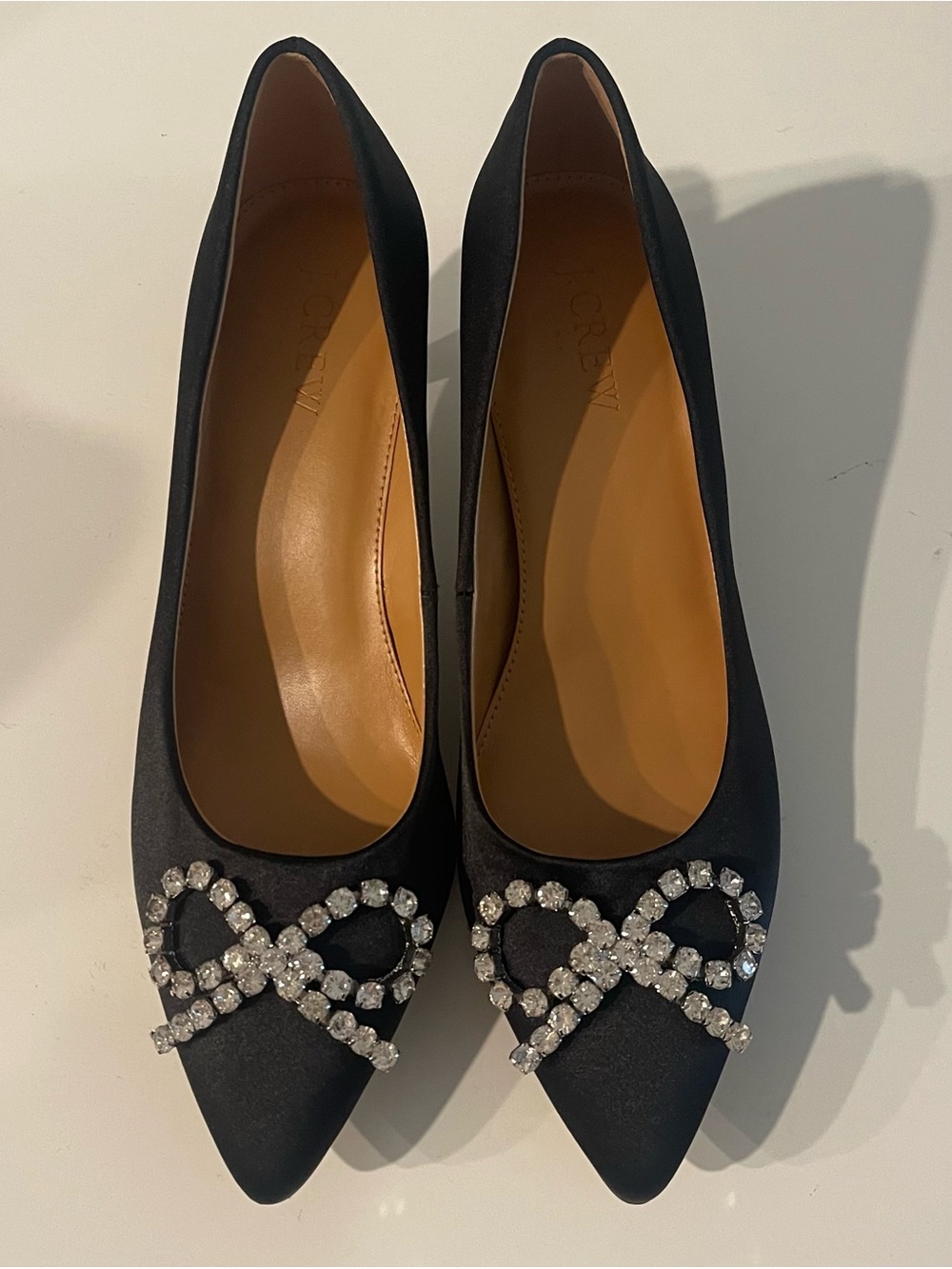 J. Crew Crystal Bow Satin Pumps